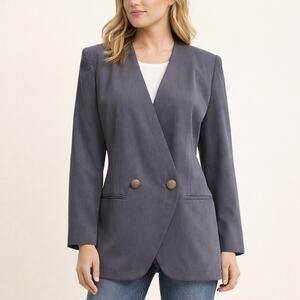 Karen Scott Petites Women's 4 Purple Gray Blazer Lined Career Jacket